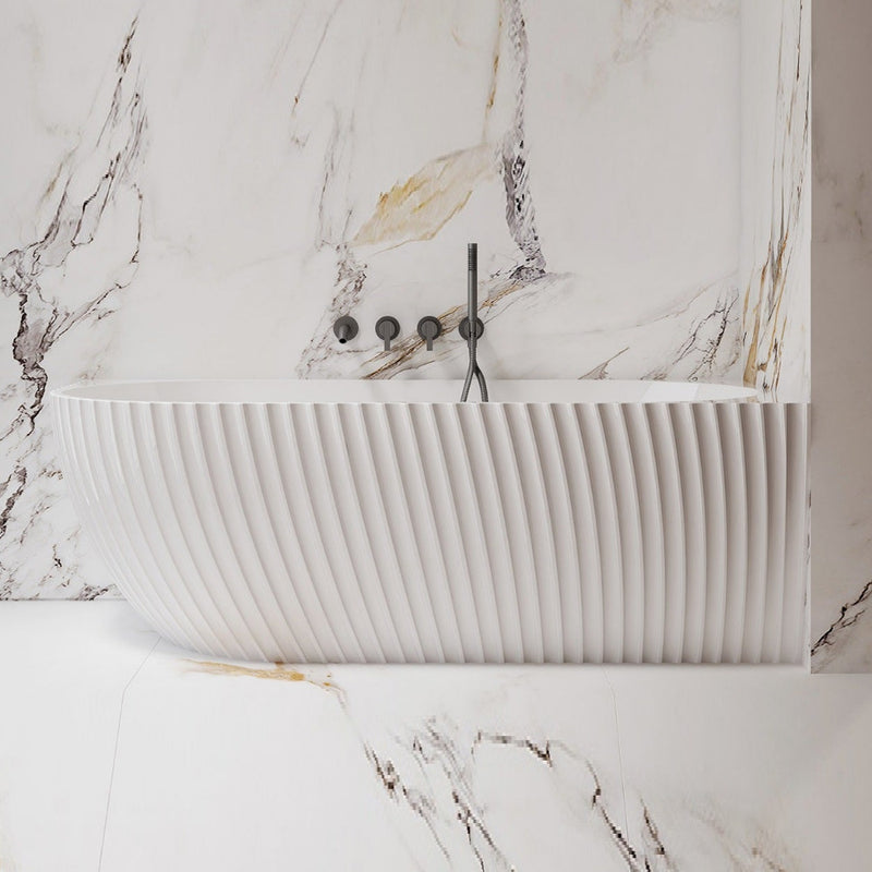 Luna Fluted 1700mm Matte White Right Corner Designer Oval Freestanding Bath