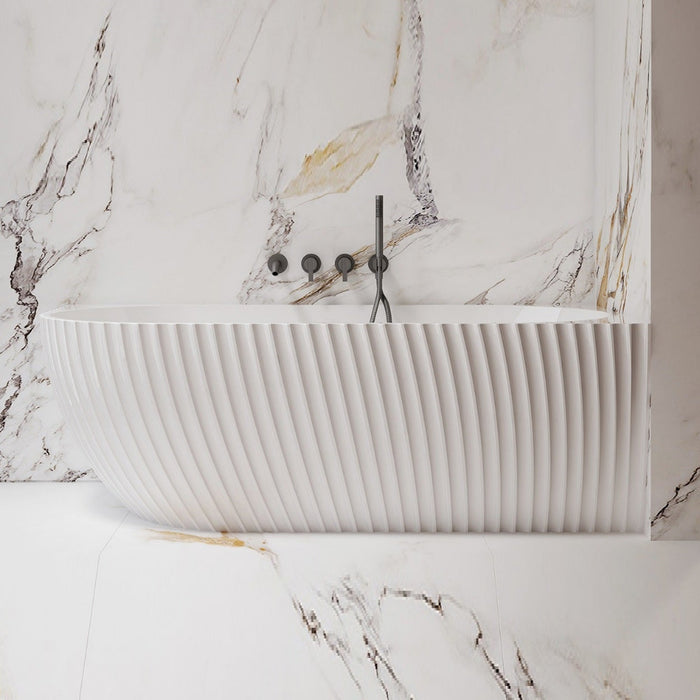 Luna Fluted 1700mm Matte White Right Corner Designer Oval Freestanding Bath