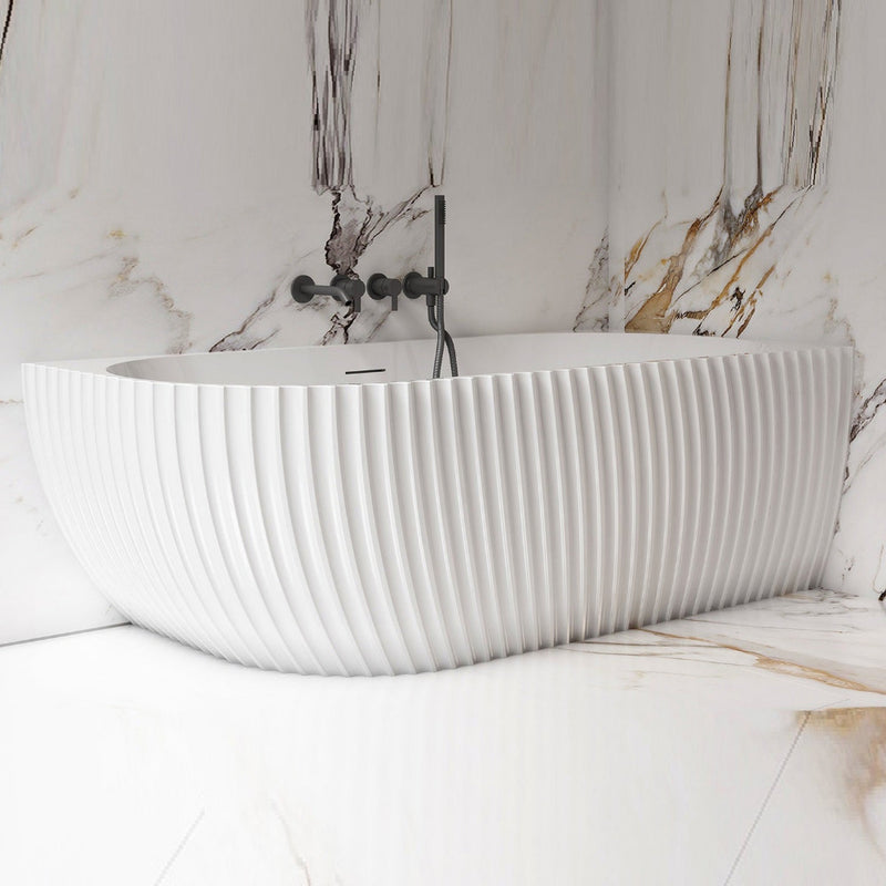 Luna Fluted 1700mm Matte White Right Corner Designer Oval Freestanding Bath
