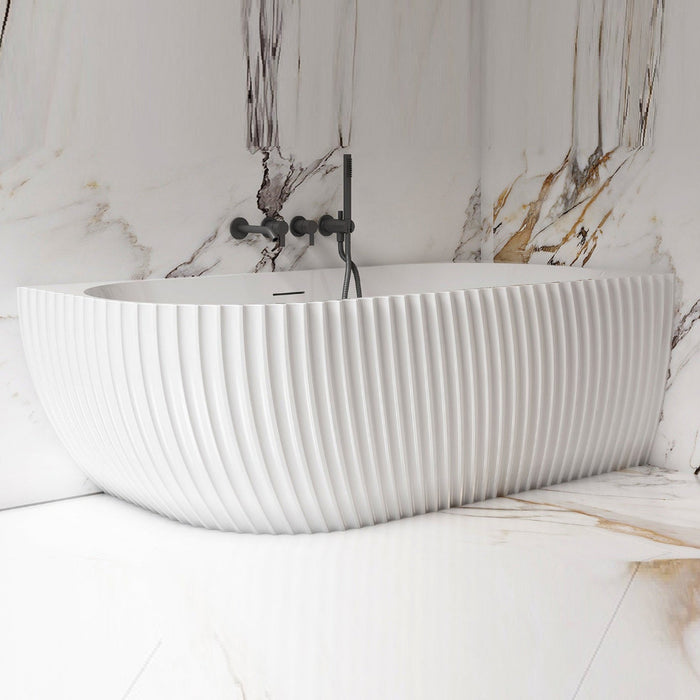 Luna Fluted 1700mm Matte White Right Corner Designer Oval Freestanding Bath