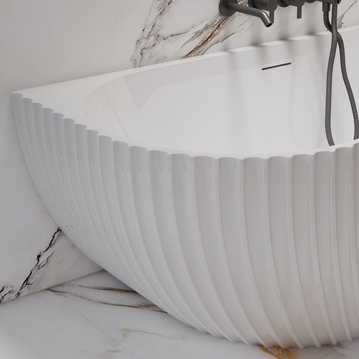 Luna Fluted 1700mm Matte White Right Corner Designer Oval Freestanding Bath
