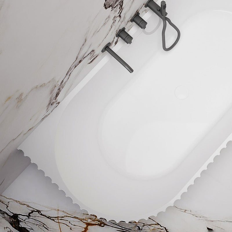 Luna Fluted 1700mm Matte White Right Corner Designer Oval Freestanding Bath