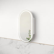 Luna LED Matte White Oval Pill Shaving Cabinet - Acqua Bathrooms