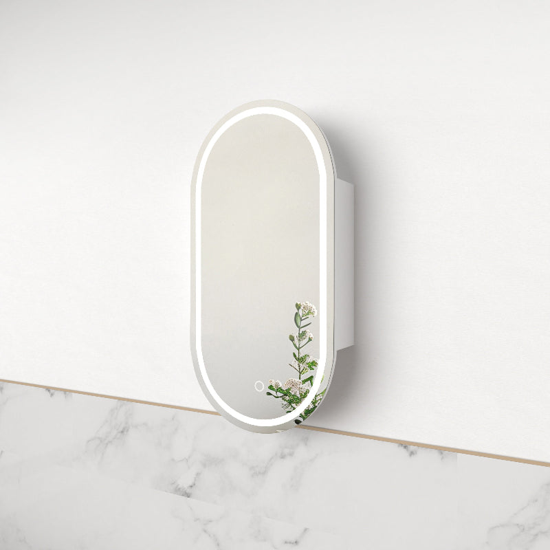 Luna LED Matte White Oval Pill Shaving Cabinet - Acqua Bathrooms