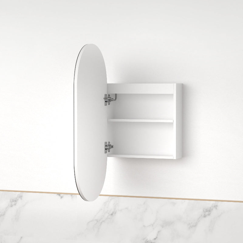 Luna LED Matte White Oval Pill Shaving Cabinet - Acqua Bathrooms