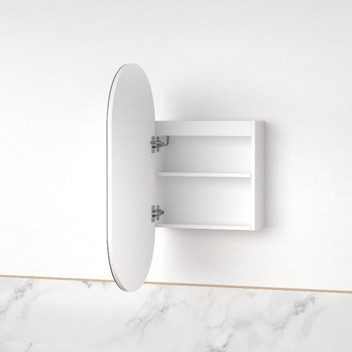 Luna LED Matte White Oval Pill Shaving Cabinet - Acqua Bathrooms