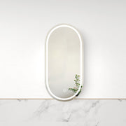 Luna LED Matte White Oval Pill Shaving Cabinet - Acqua Bathrooms