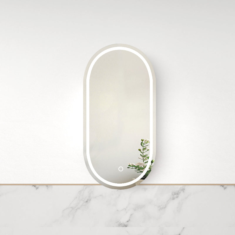 Luna LED Matte White Oval Pill Shaving Cabinet - Acqua Bathrooms