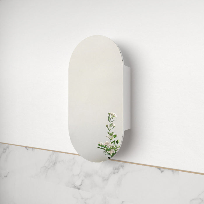 Luna Matte White Oval Pill Shaving Cabinet - Acqua Bathrooms