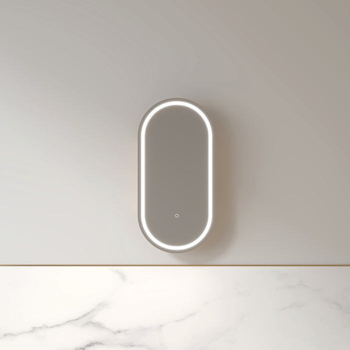 Luna LED 450 x 900 Light Walnut Oval Pill Shaving Cabinet
