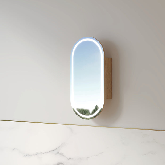 Luna LED 450 x 900 Light Walnut Oval Pill Shaving Cabinet