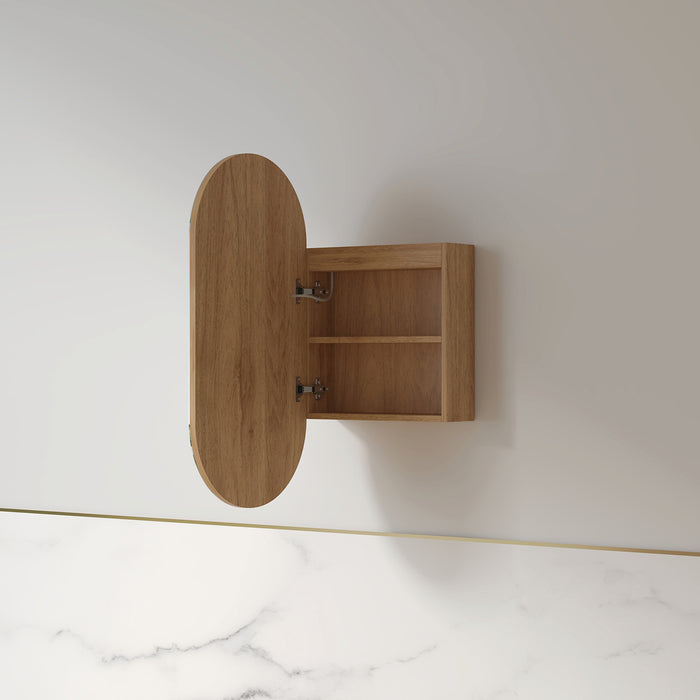 Luna LED 450 x 900 Light Walnut Oval Pill Shaving Cabinet