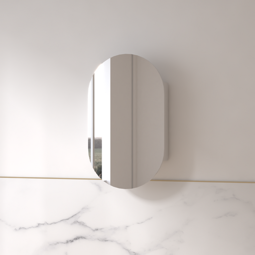 Luna 600 x 1000 Matte White Oval Pill Shaving Cabinet - Acqua Bathrooms