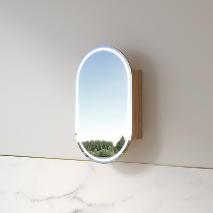 Luna LED 600 x 1000 Light Walnut Oval Pill Shaving Cabinet