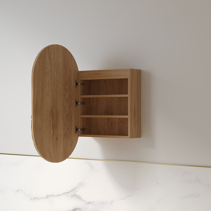 Luna LED 600 x 1000 Light Walnut Oval Pill Shaving Cabinet