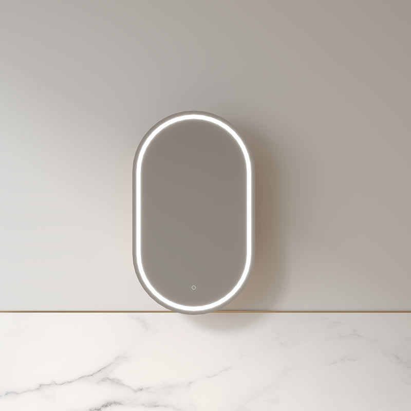 Luna LED 600 x 1000 Light Walnut Oval Pill Shaving Cabinet