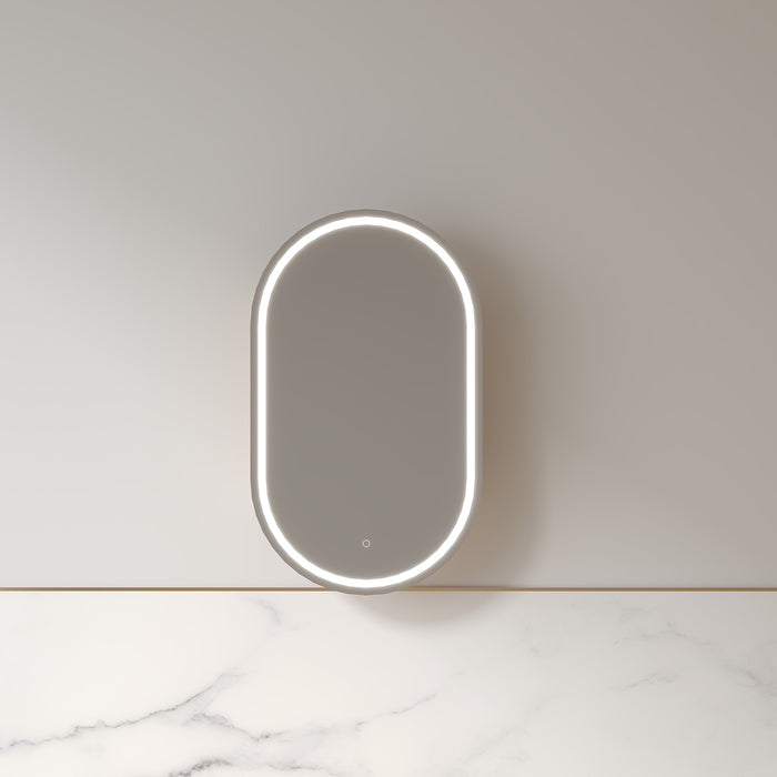 Luna LED 600 x 1000 Light Walnut Oval Pill Shaving Cabinet