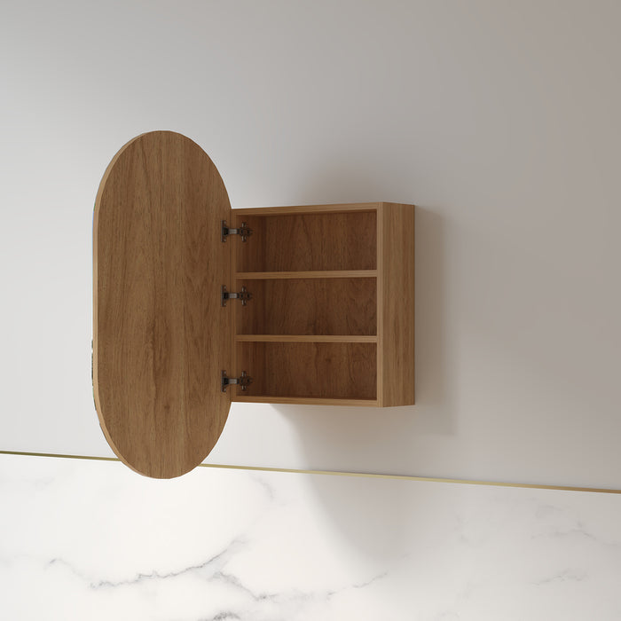 Luna 600 x 1000 Light Walnut Oval Pill Shaving Cabinet