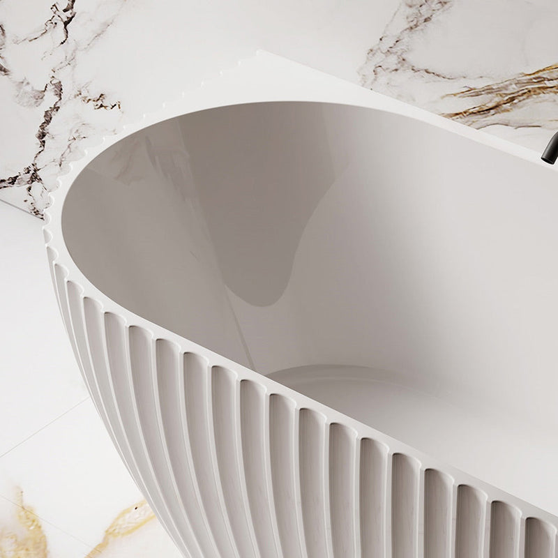 Luna Fluted 1500mm Matte White Back to Wall Designer Oval Freestanding Bath