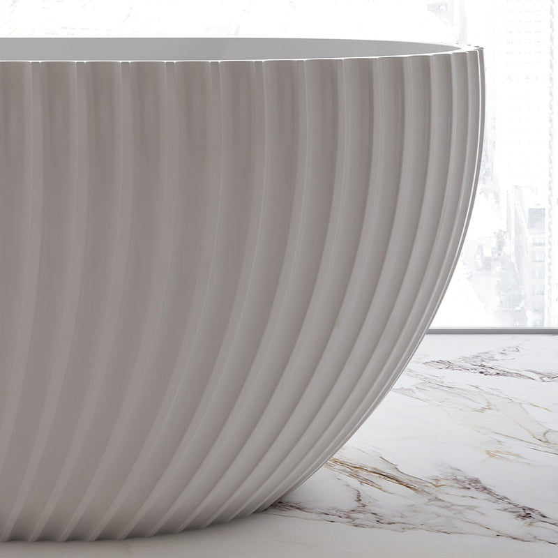 Luna Fluted 1500mm Matte White Designer Oval Freestanding Bath - Acqua Bathrooms