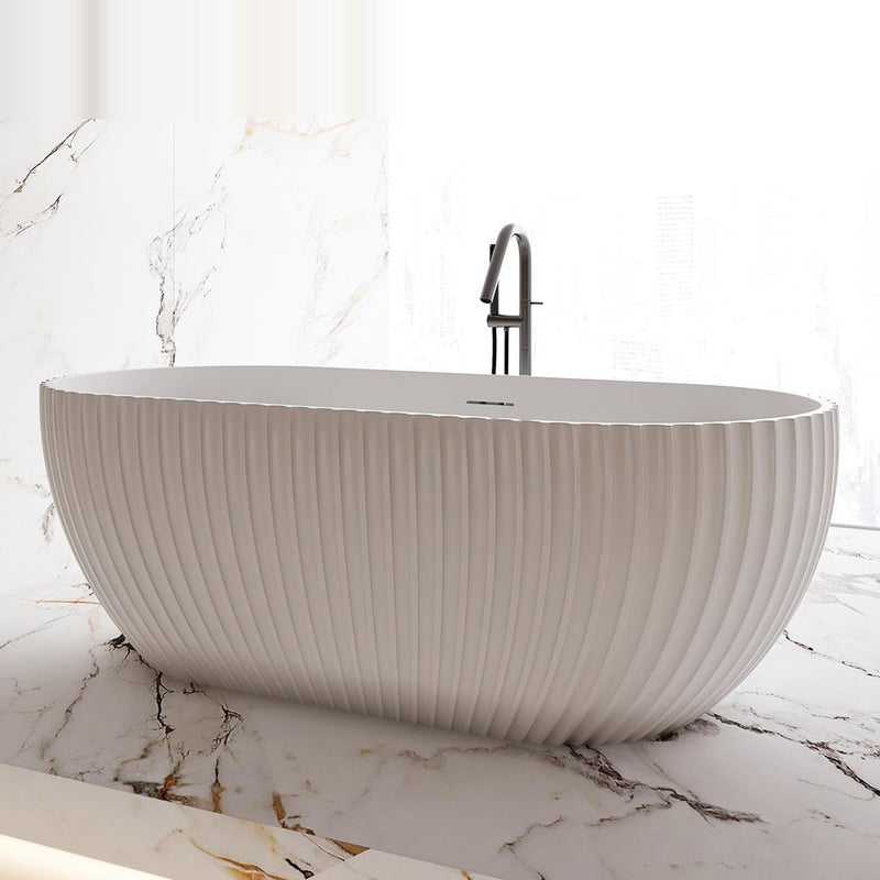 Luna Fluted 1500mm Matte White Designer Oval Freestanding Bath - Acqua Bathrooms
