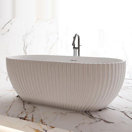 Luna Fluted 1500mm Matte White Designer Oval Freestanding Bath - Acqua Bathrooms