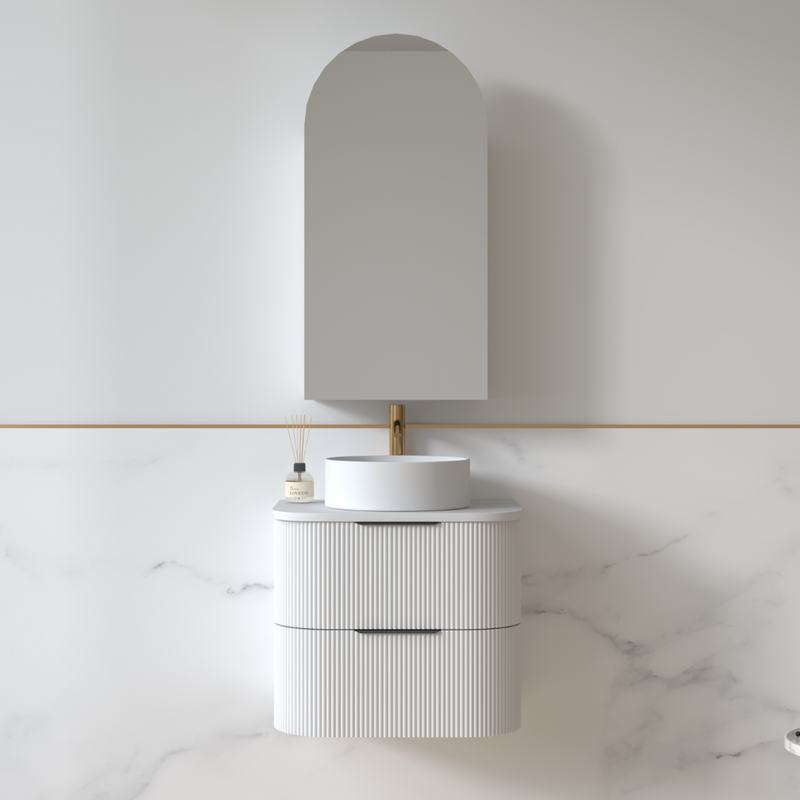 Lunara 600 Curved Matte White Fluted Wall Hung Vanity