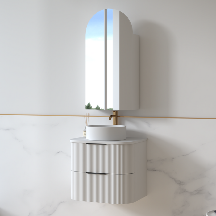 Lunara 600 Curved Matte White Fluted Wall Hung Vanity