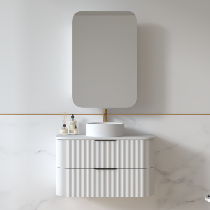 Lunara 900 Curved Matte White Fluted Wall Hung Vanity