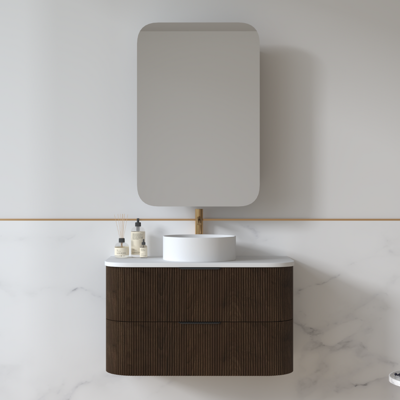 Lunara 900 Curved Alder Walnut Fluted Wall Hung Vanity