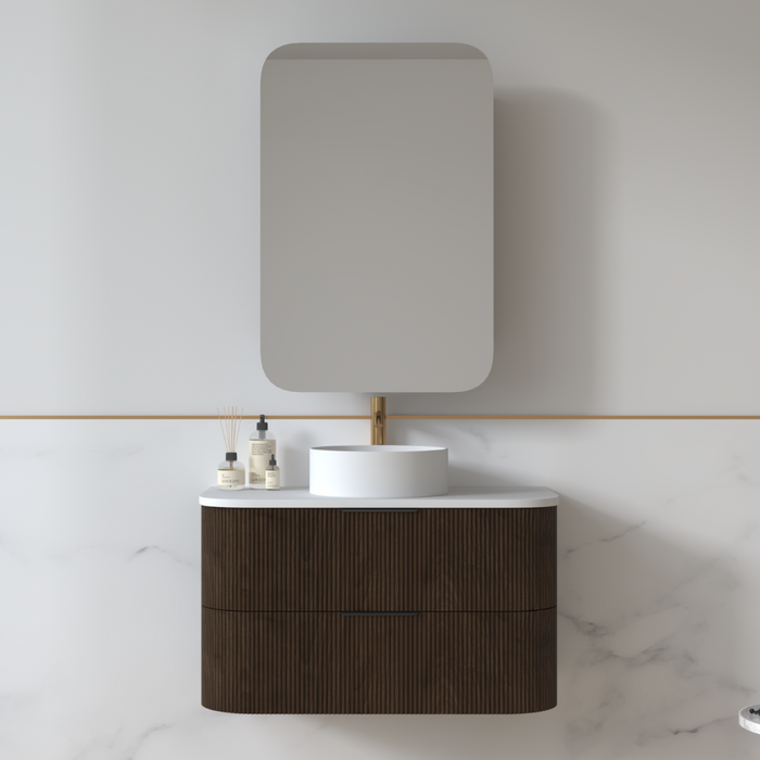 Lunara 900 Curved Alder Walnut Fluted Wall Hung Vanity