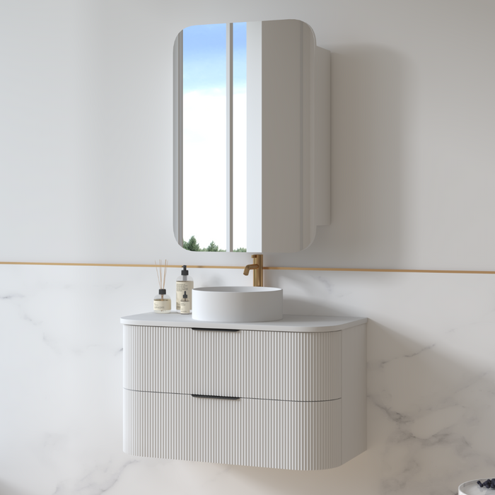 Lunara 900 Curved Matte White Fluted Wall Hung Vanity