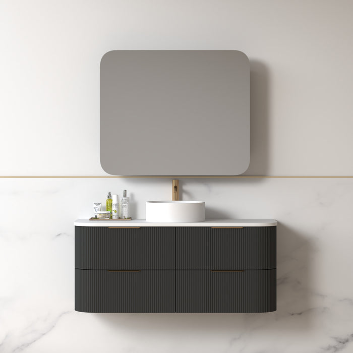 Lunara 1200 Curved Matte Black Fluted Wall Hung Vanity