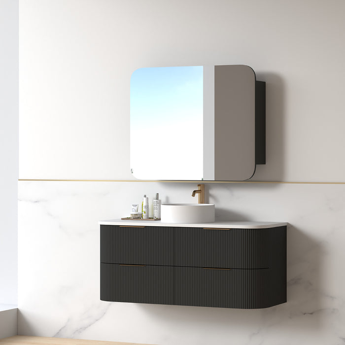 Lunara 1200 Curved Matte Black Fluted Wall Hung Vanity