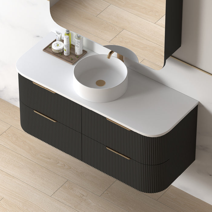 Lunara 1200 Curved Matte Black Fluted Wall Hung Vanity