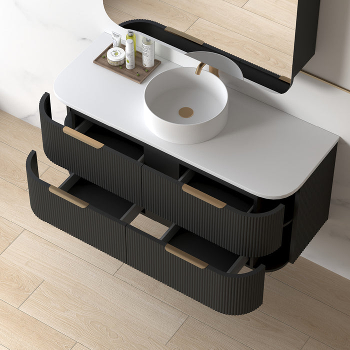 Lunara 1200 Curved Matte Black Fluted Wall Hung Vanity