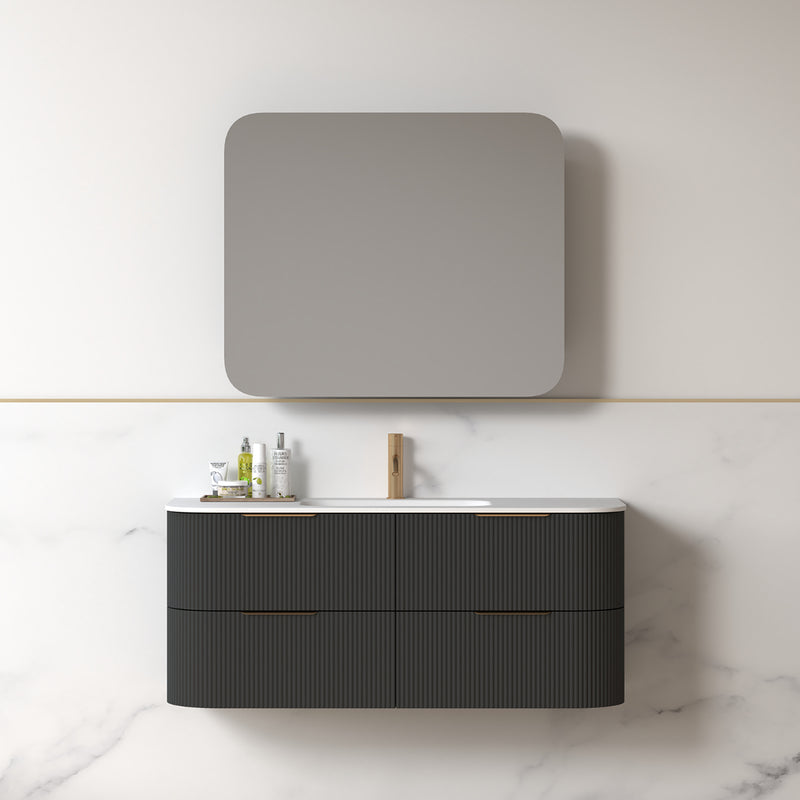 Lunara 1200 Curved Matte Black Fluted Wall Hung Vanity