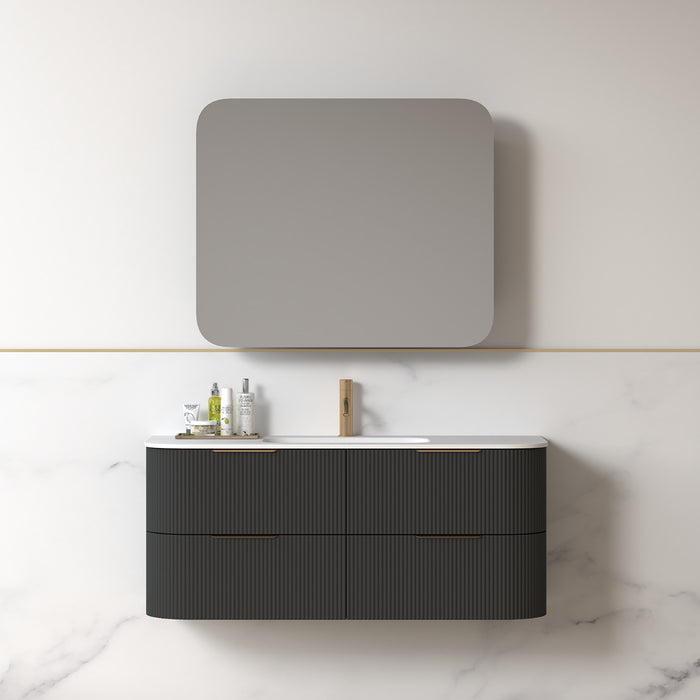 Lunara 1200 Curved Matte Black Fluted Wall Hung Vanity