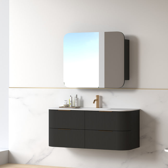 Lunara 1200 Curved Matte Black Fluted Wall Hung Vanity