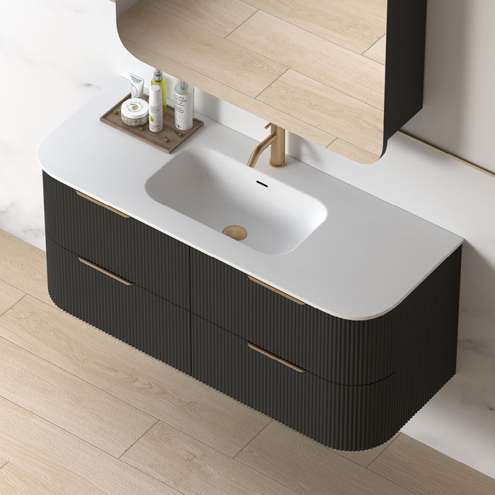 Lunara 1200 Curved Matte Black Fluted Wall Hung Vanity
