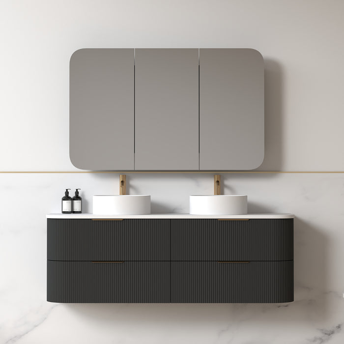 Lunara 1500 Curved Matte Black Fluted Wall Hung Vanity