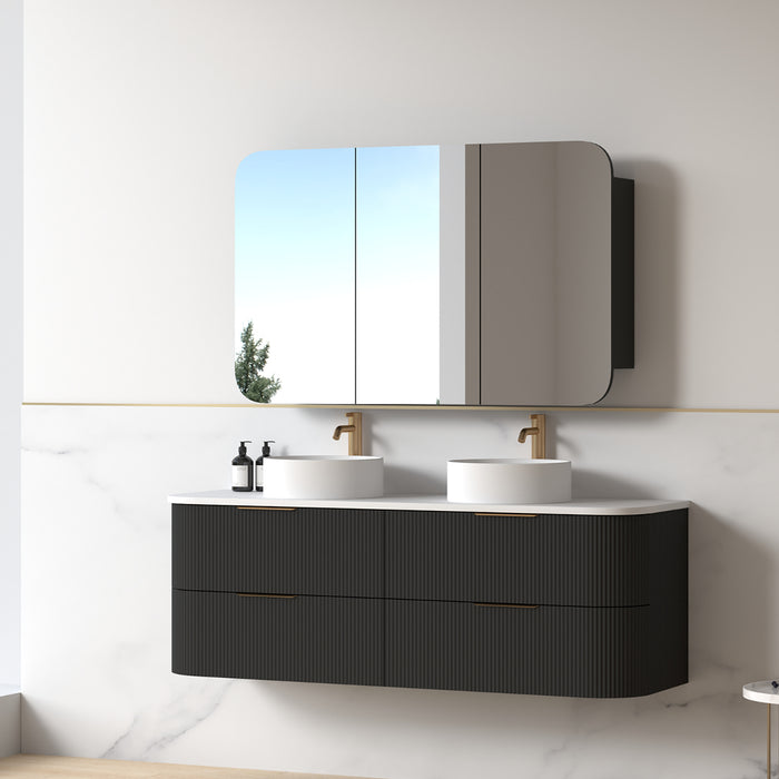 Lunara 1500 Curved Matte Black Fluted Wall Hung Vanity