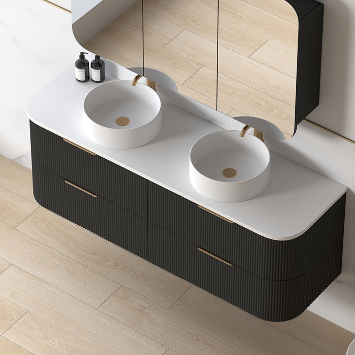 Lunara 1500 Curved Matte Black Fluted Wall Hung Vanity