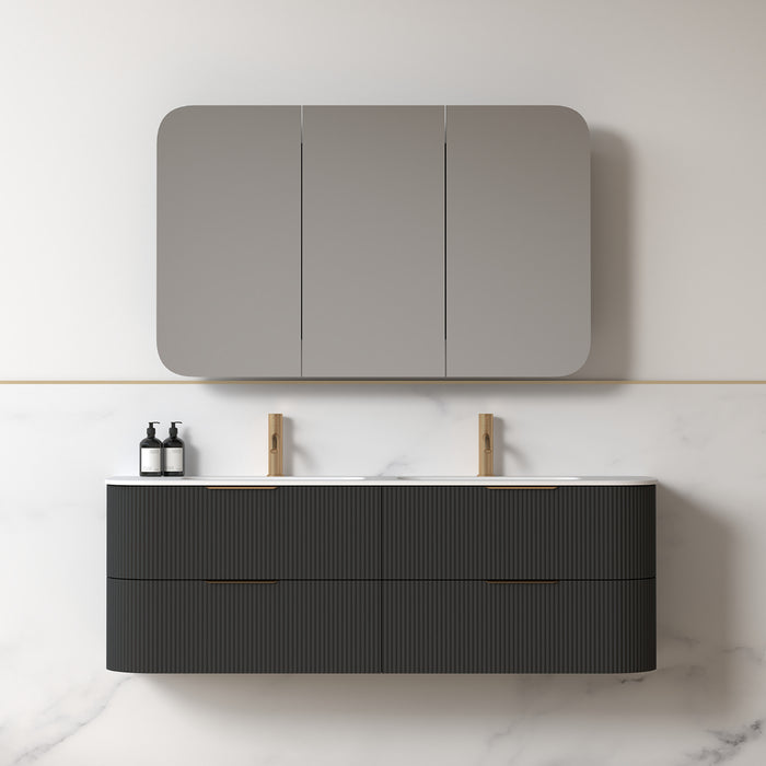 Lunara 1500 Curved Matte Black Fluted Wall Hung Vanity