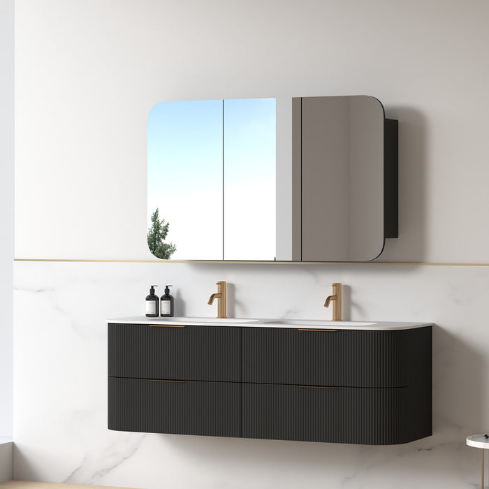 Lunara 1500 Curved Matte Black Fluted Wall Hung Vanity