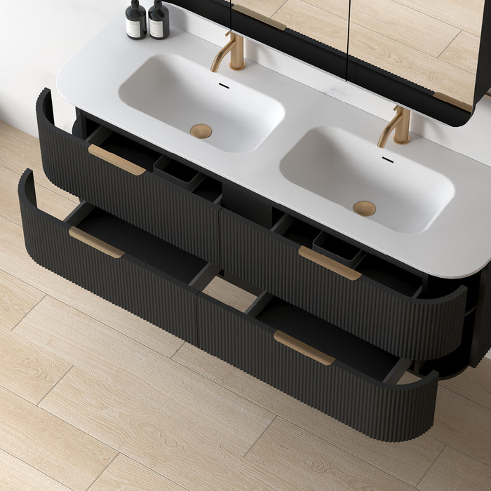 Lunara 1500 Curved Matte Black Fluted Wall Hung Vanity