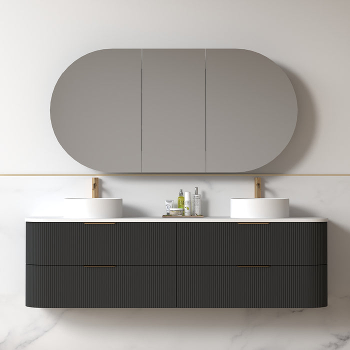 Lunara 1800 Curved Matte Black Fluted Wall Hung Vanity