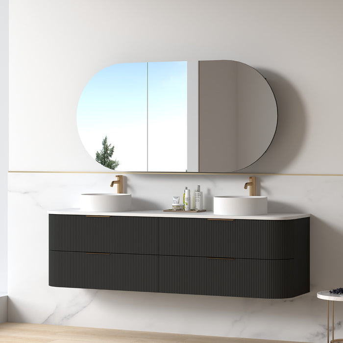 Lunara 1800 Curved Matte Black Fluted Wall Hung Vanity