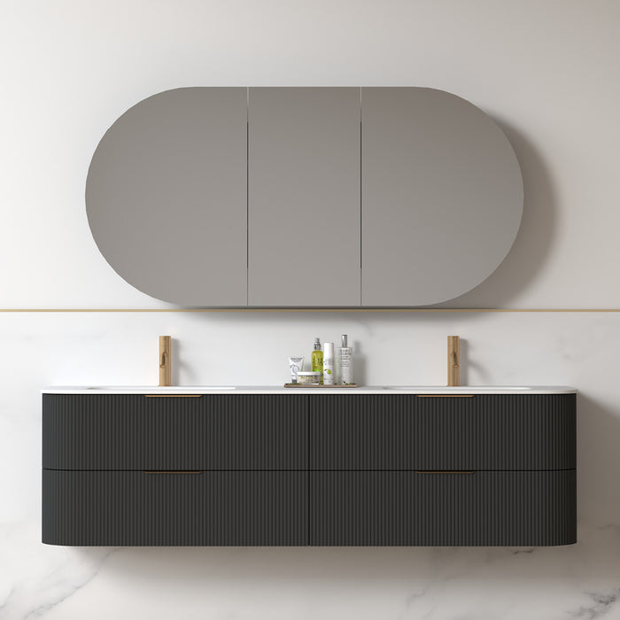 Lunara 1800 Curved Matte Black Fluted Wall Hung Vanity