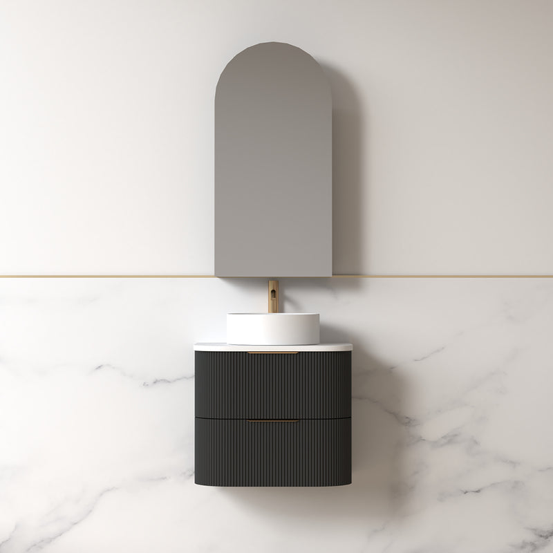 Lunara 600 Curved Matte Black Fluted Wall Hung Vanity